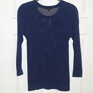 Express Open-Knit Crew Neck Lightweight Sweater Inky Dark Navy Blue Sz Small EUC